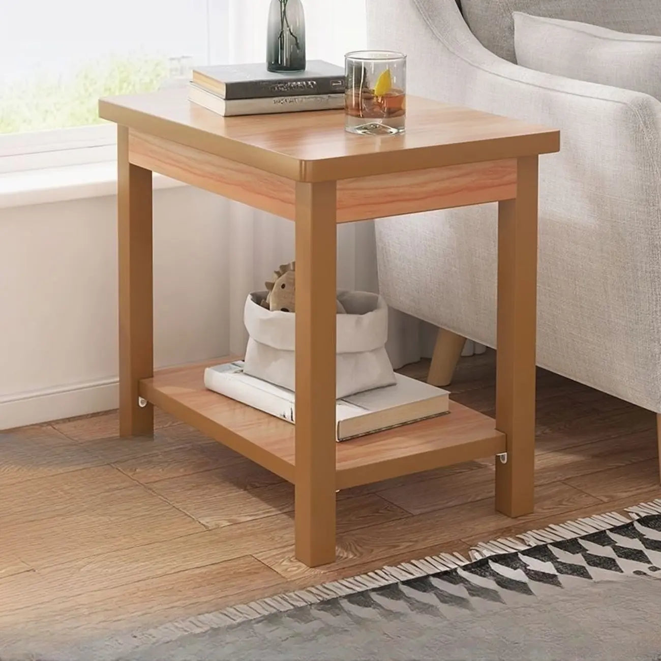 Table d'appoint minimaliste en bois noir avec rangement pour salon