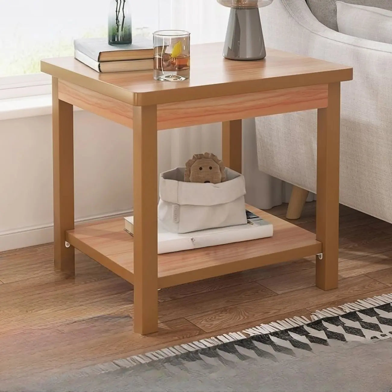 Table d'appoint minimaliste en bois noir avec rangement pour salon