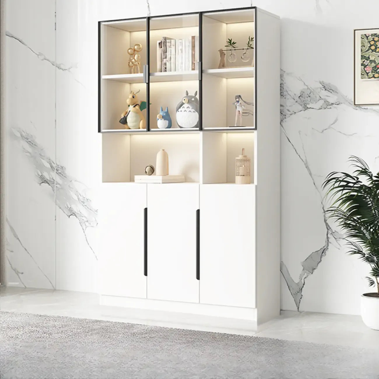 Vitrine nordique en bois blanc avec étagères ouvertes