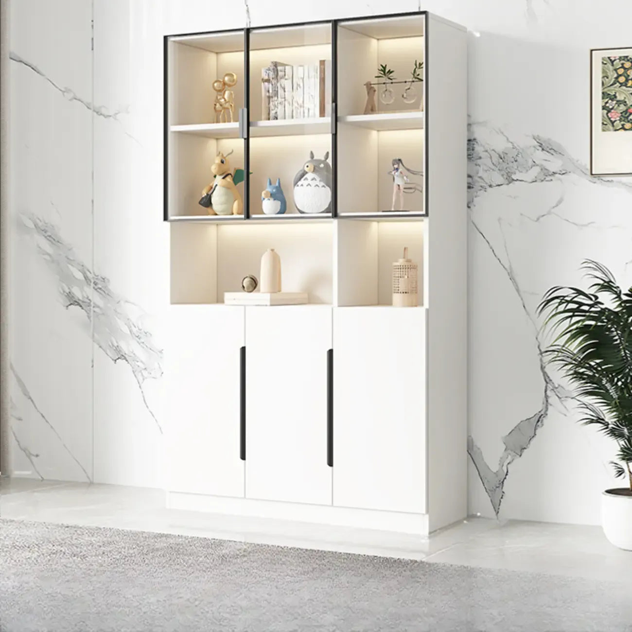 Vitrine nordique en bois blanc avec étagères ouvertes