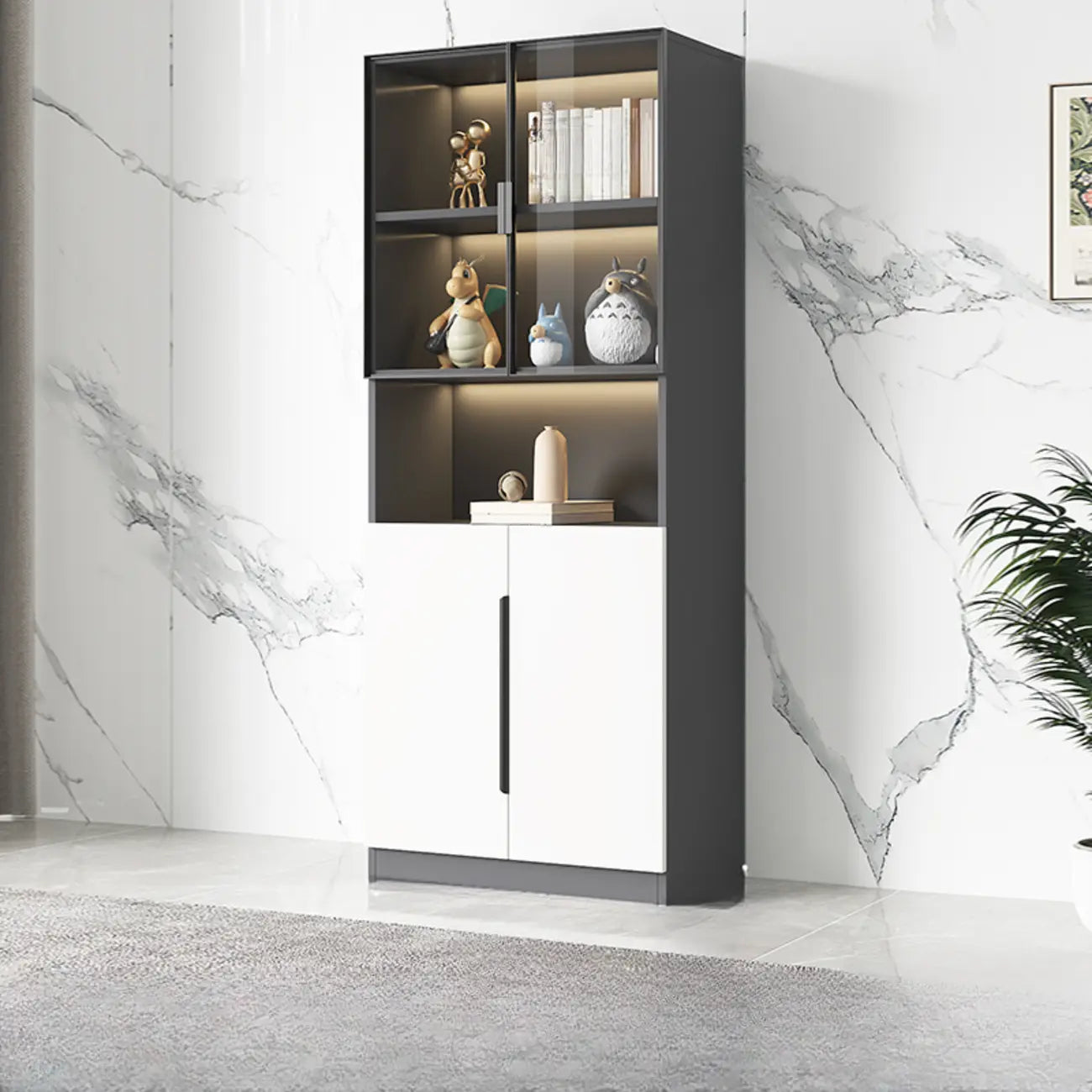 Vitrine nordique en bois blanc avec étagères ouvertes