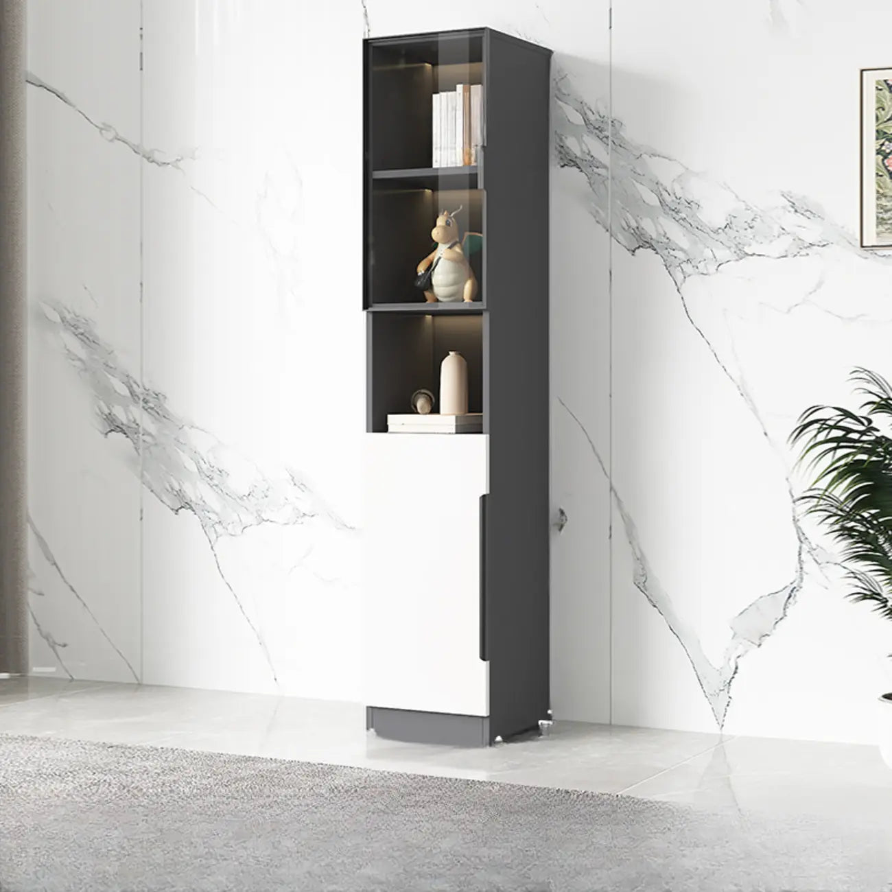 Vitrine nordique en bois blanc avec étagères ouvertes