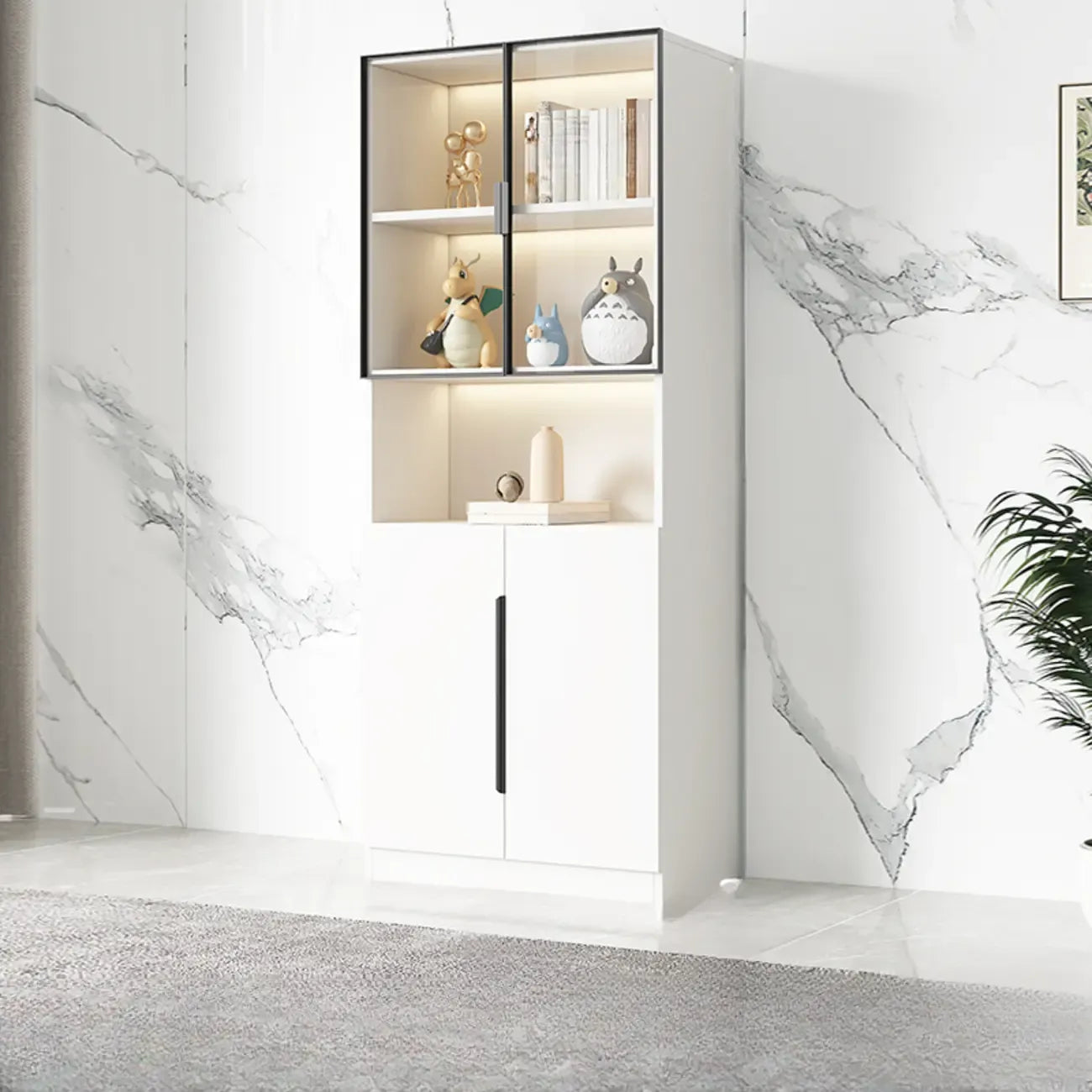 Vitrine nordique en bois blanc avec étagères ouvertes