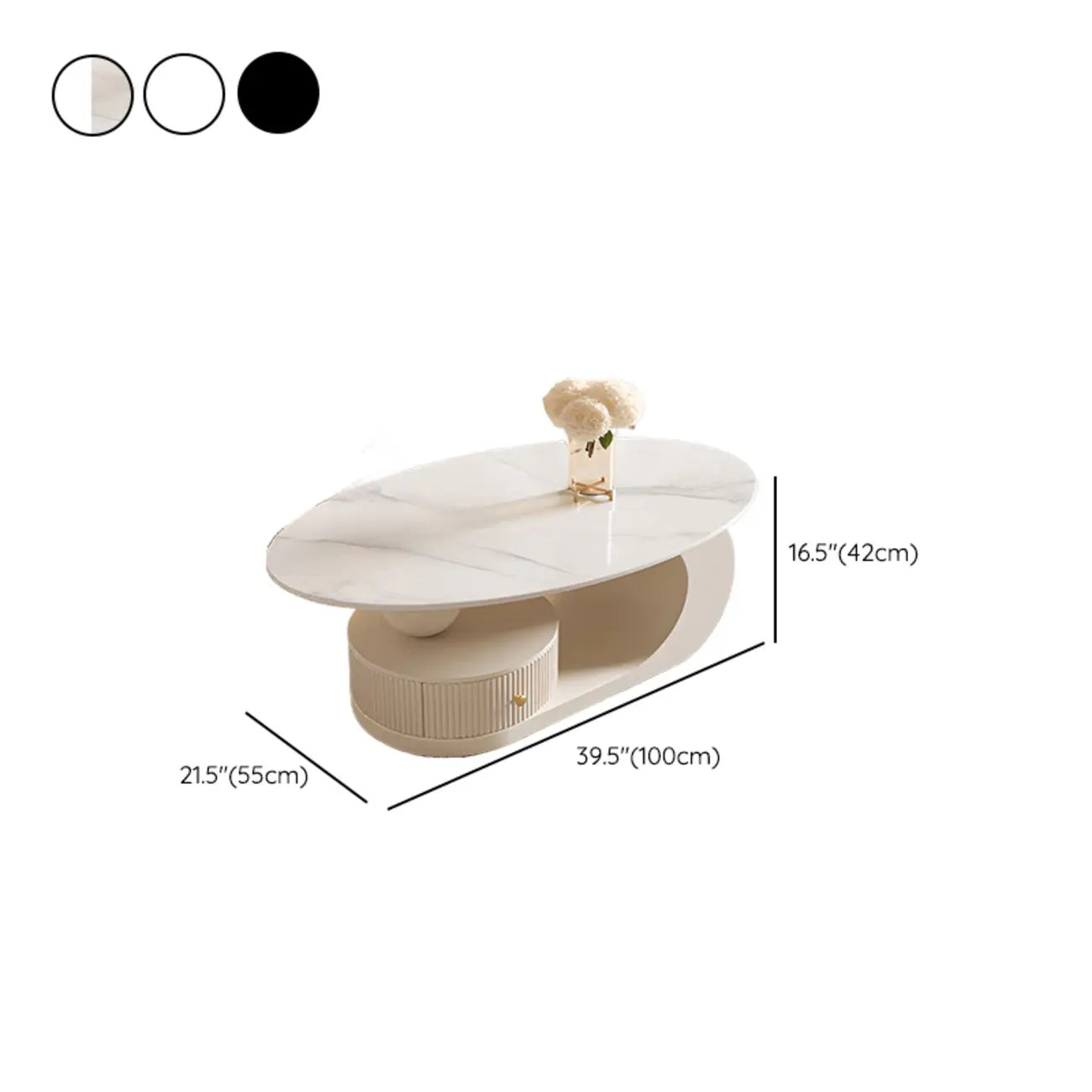 Table basse moderne avec plateau en pierre blanche et revêtement anti-rayures