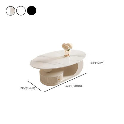 Table basse moderne avec plateau en pierre blanche et revêtement anti-rayures