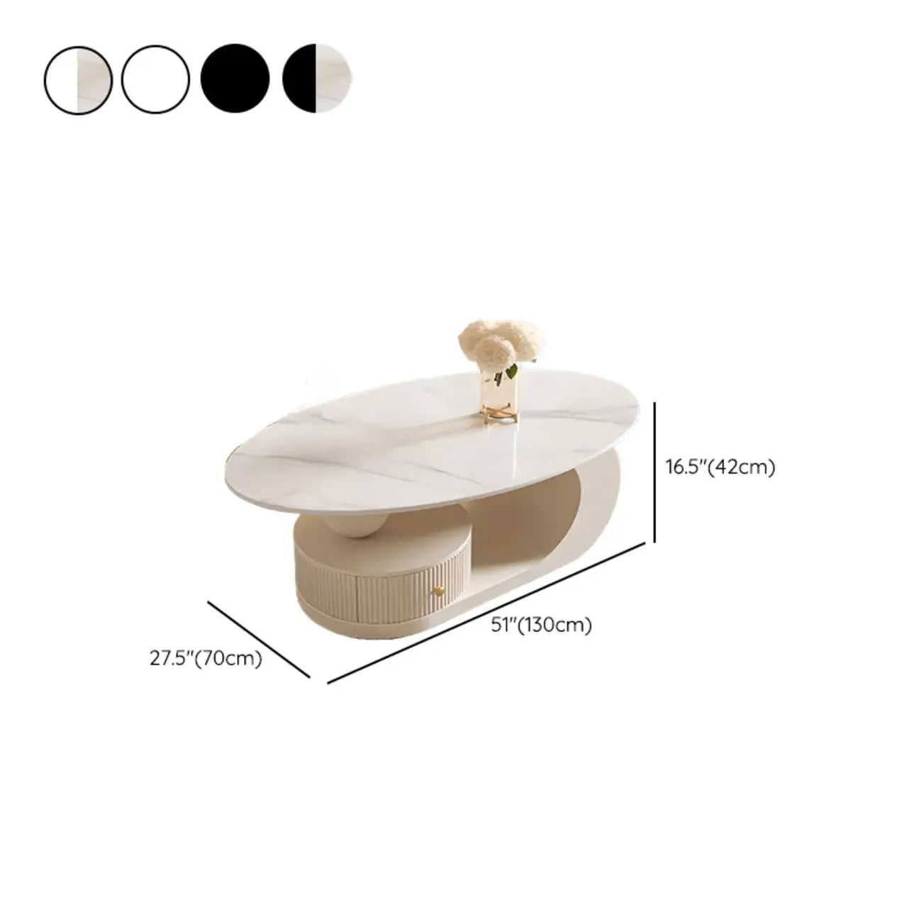 Table basse moderne avec plateau en pierre blanche et revêtement anti-rayures