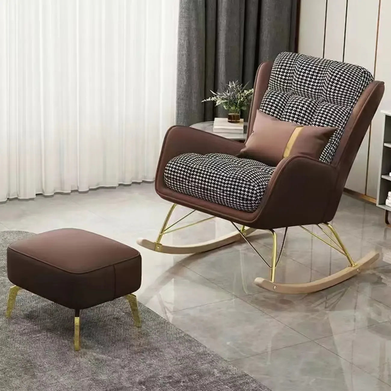 Fauteuil à bascule moderne rembourré avec repose-pieds en option