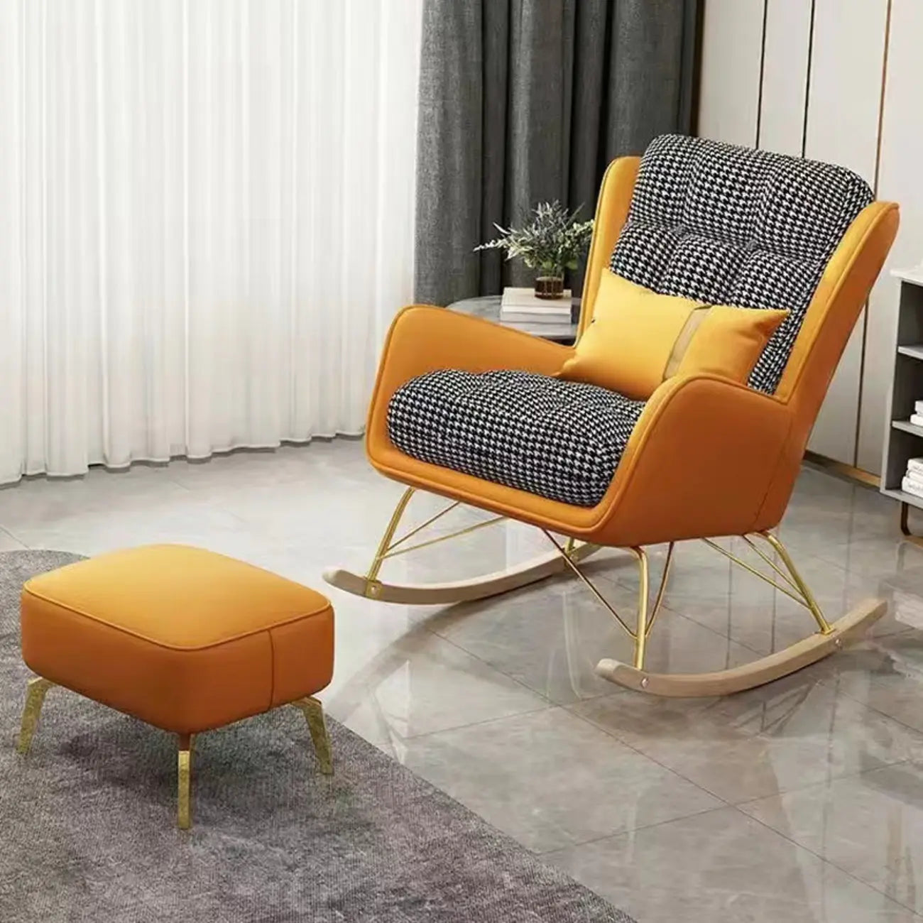 Fauteuil à bascule moderne rembourré avec repose-pieds en option