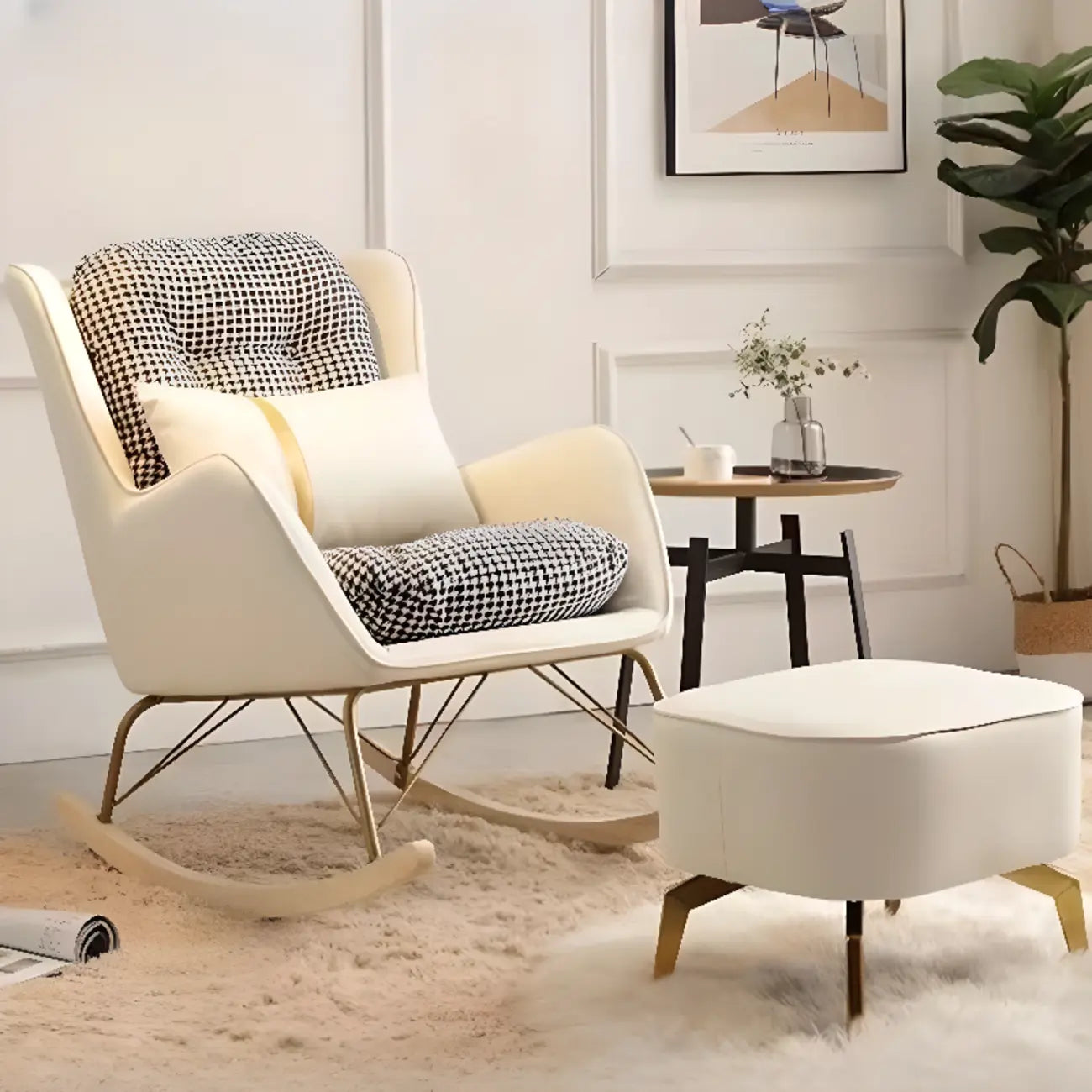 Fauteuil à bascule moderne rembourré avec repose-pieds en option