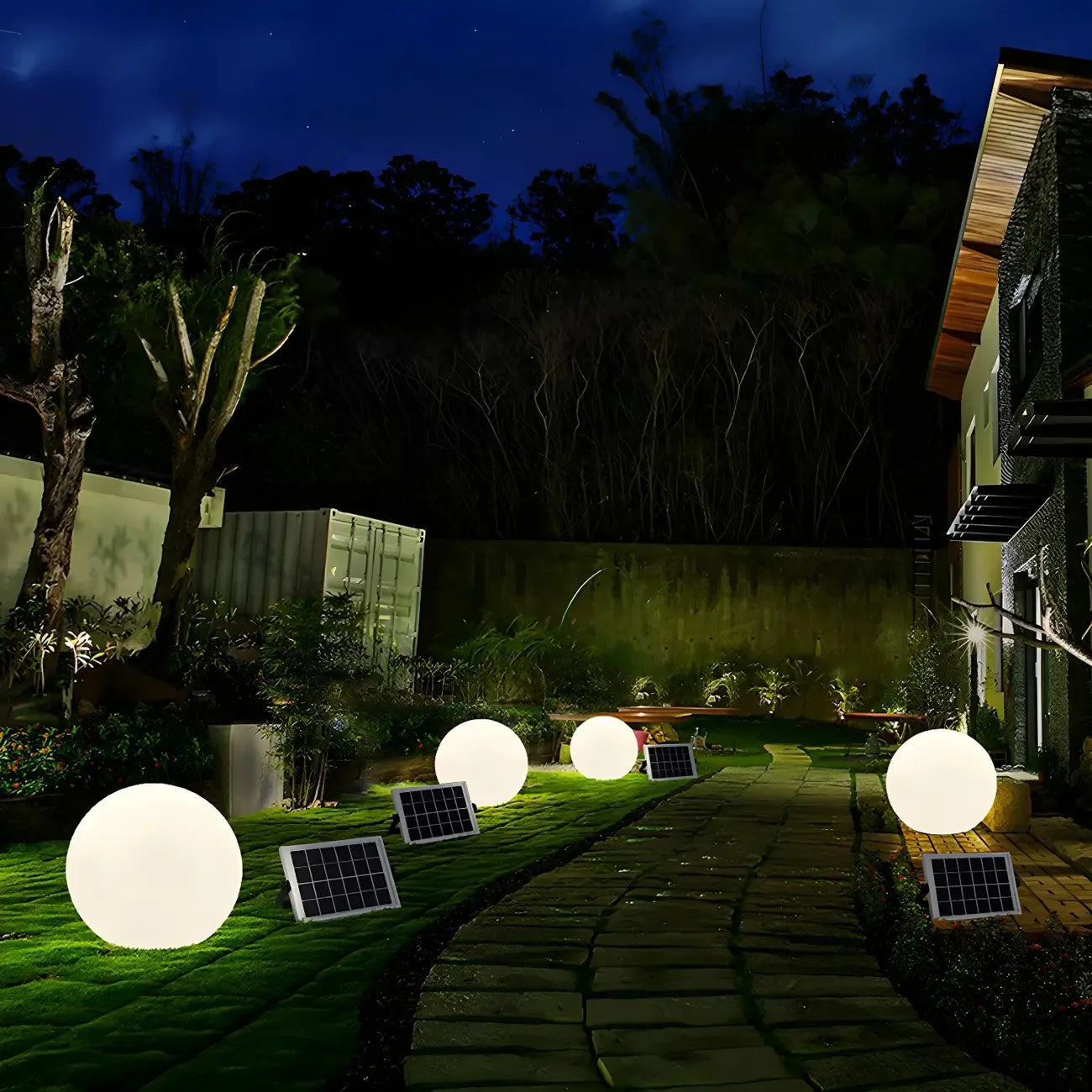 Boule lumineuse solaire LED pour jardin, idéale pour les allées extérieures.
