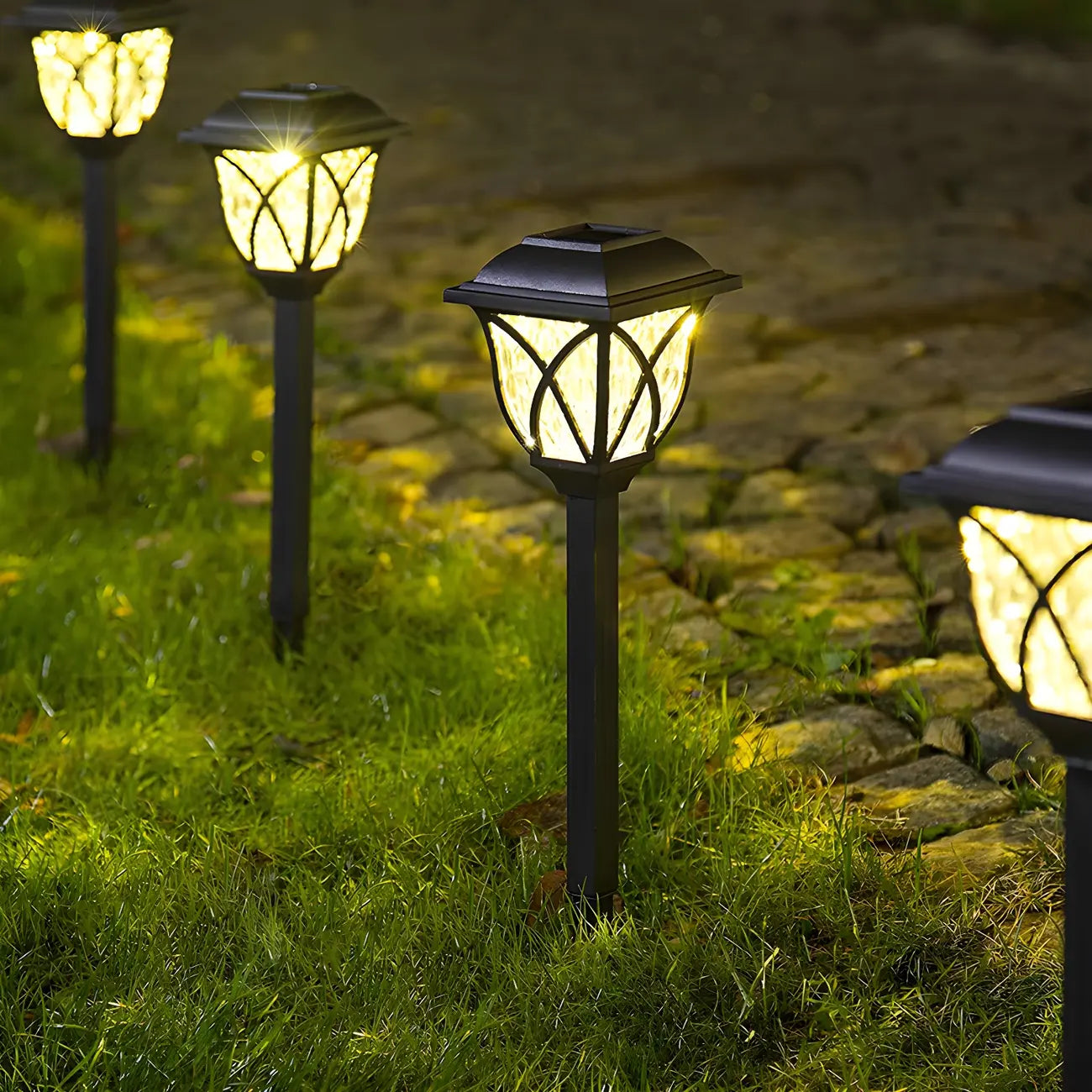 Borne lumineuse solaire LED artistique d'extérieur pour allée de jardin