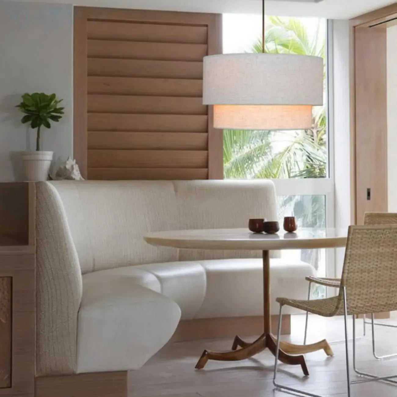 Lustre tambour moderne à 2 niveaux en tissu pour salon