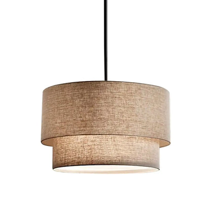 Lustre tambour moderne à 2 niveaux en tissu pour salon