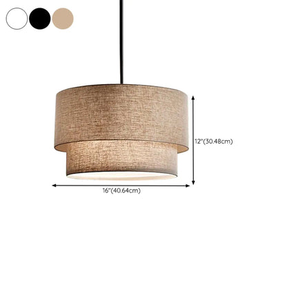 Lustre tambour moderne à 2 niveaux en tissu pour salon
