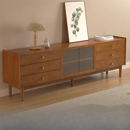 Meuble TV rectangulaire en bois de cerisier de 71 pouces avec armoire et tiroirs