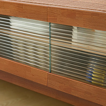 Meuble TV rectangulaire en bois de cerisier de 71 pouces avec armoire et tiroirs