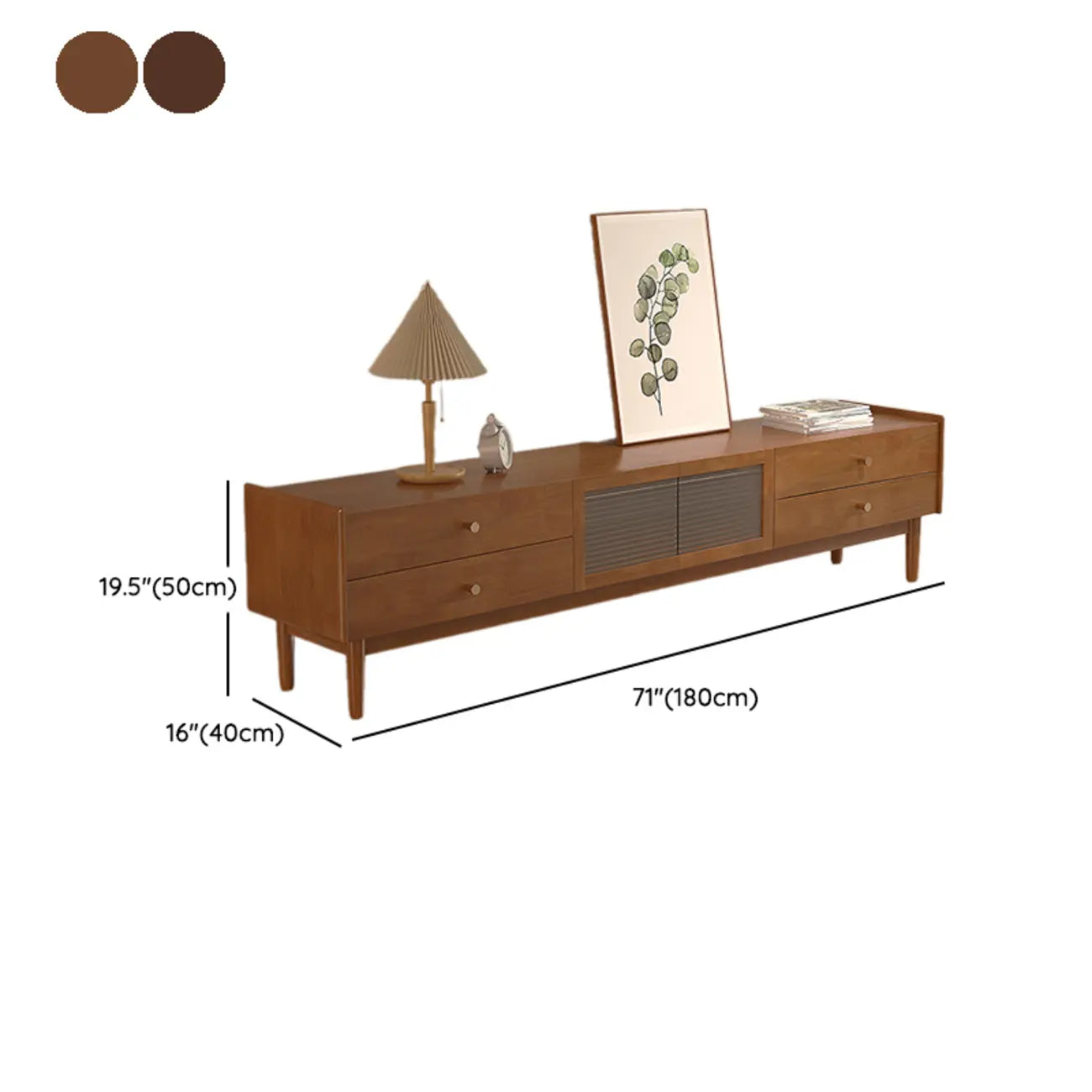 Meuble TV rectangulaire en bois de cerisier de 71 pouces avec armoire et tiroirs
