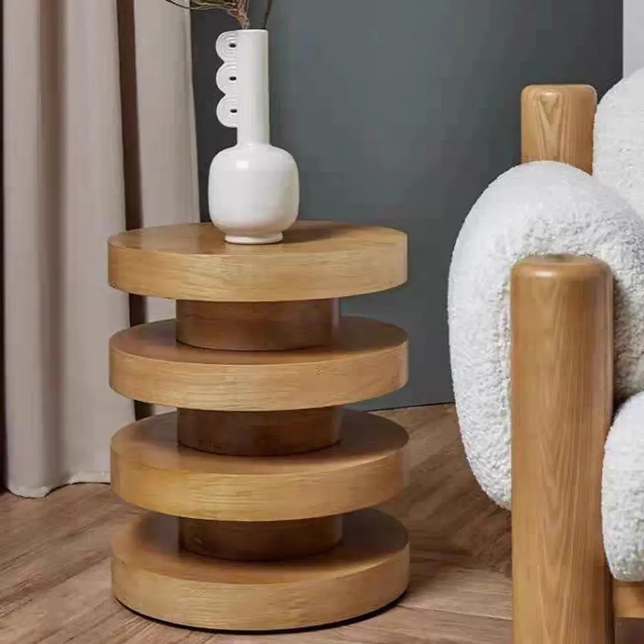 Table d'appoint ronde en bois noir empilé pour salon