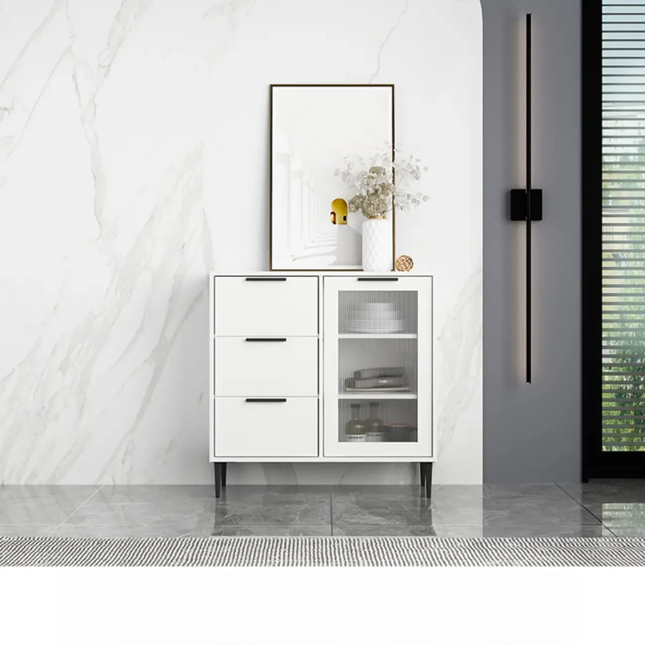 Buffet moderne en bois avec portes et tiroirs en verre