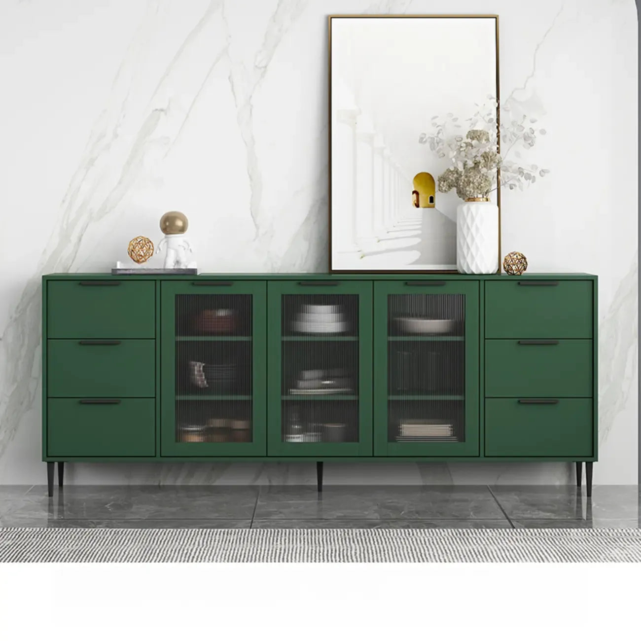 Buffet moderne en bois avec portes et tiroirs en verre