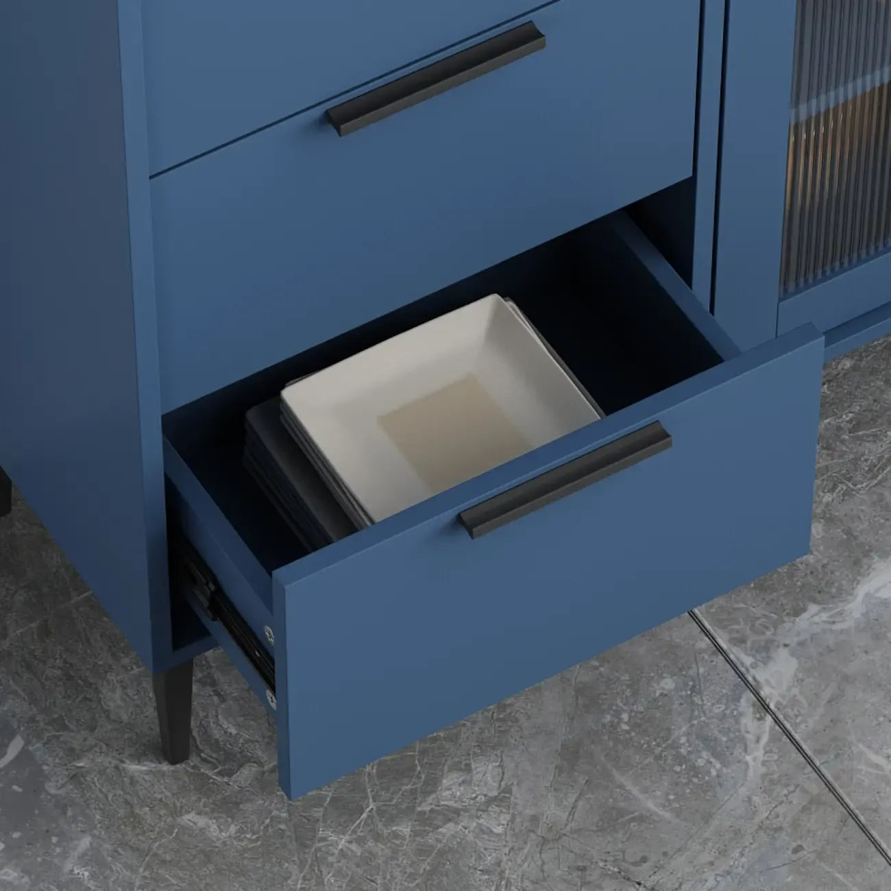 Buffet moderne en bois avec portes et tiroirs en verre