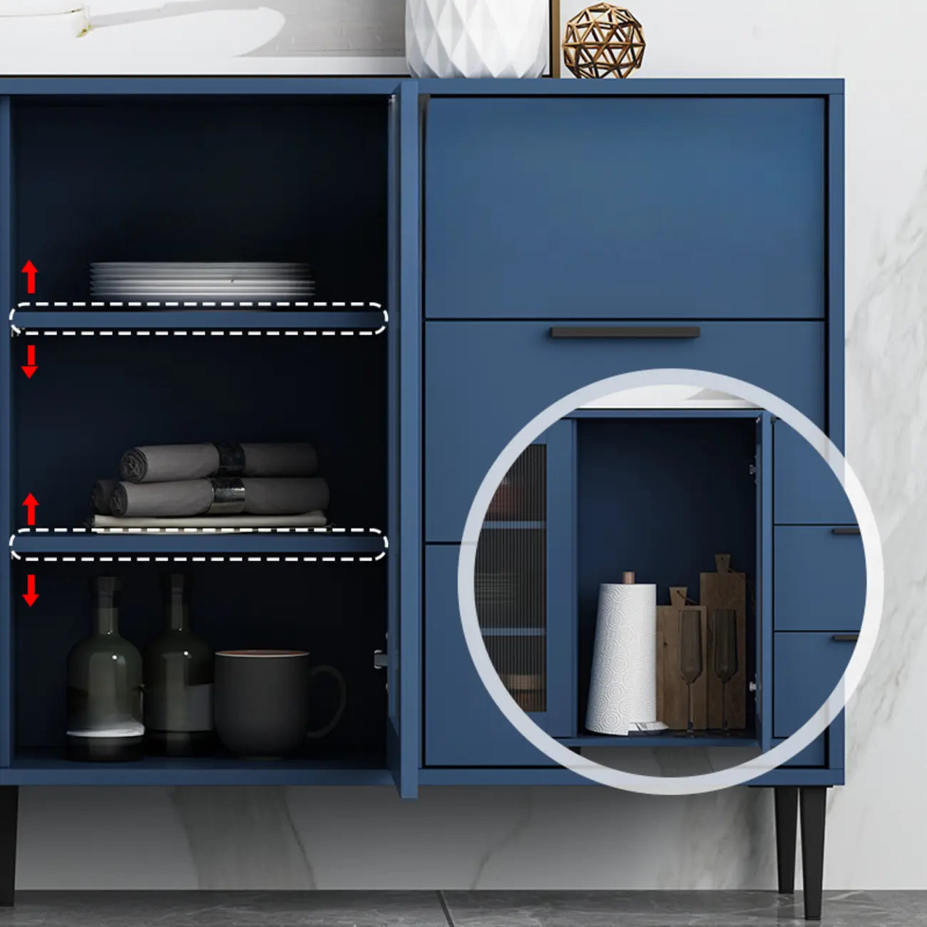 Buffet moderne en bois avec portes et tiroirs en verre