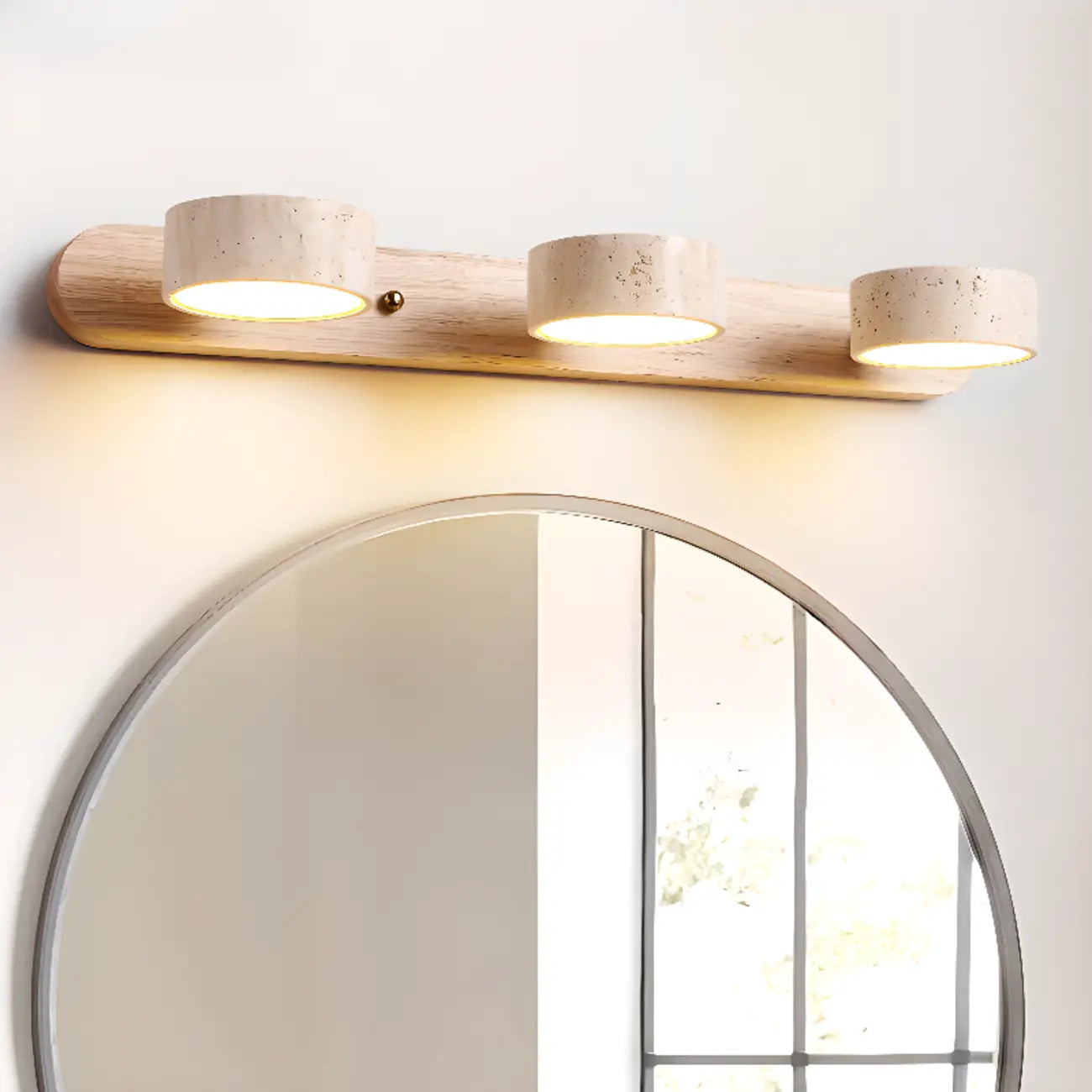 Applique murale cylindrique en pierre à 3 lumières LED pour salle de bain