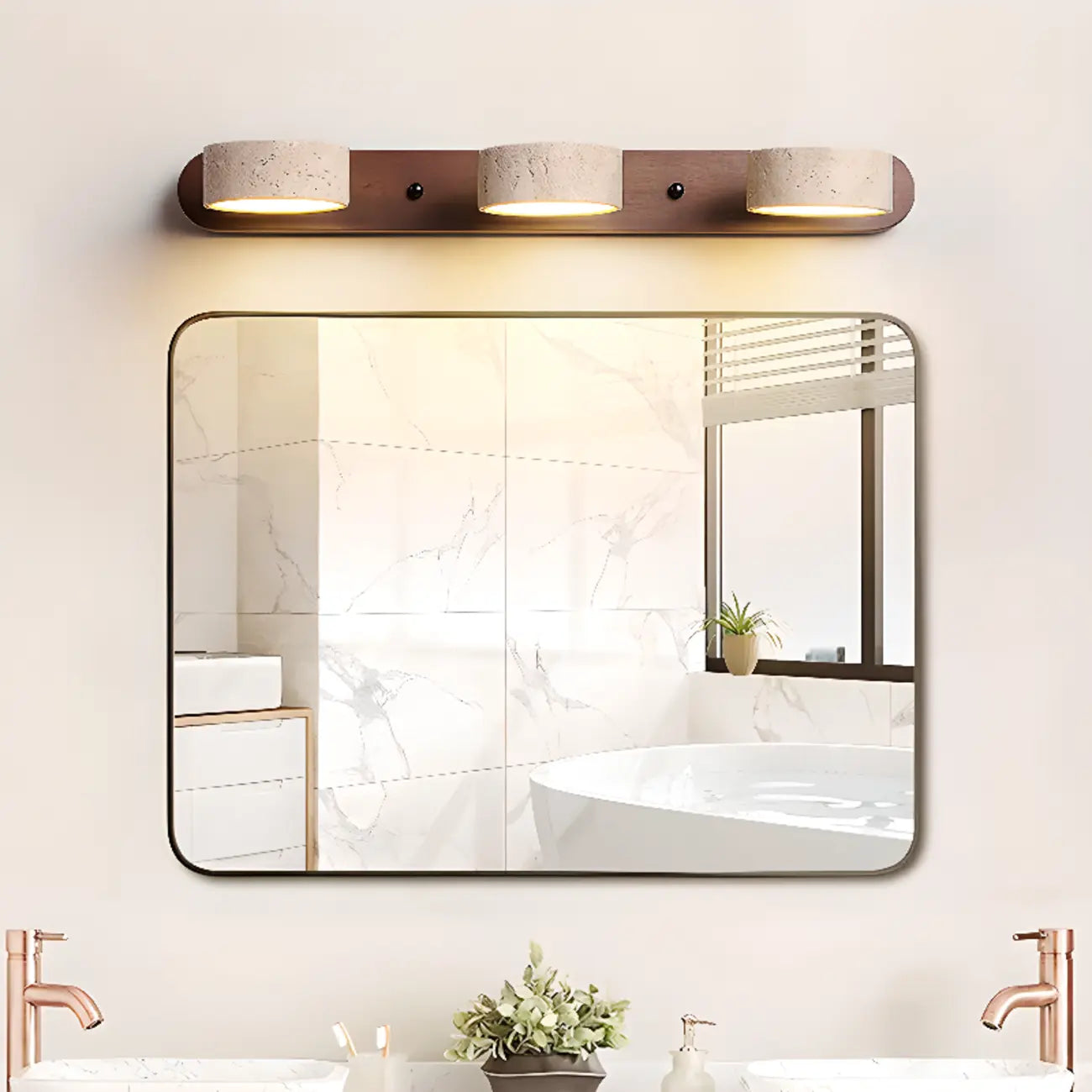 Applique murale cylindrique en pierre à 3 lumières LED pour salle de bain