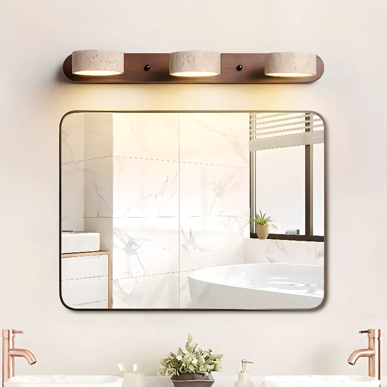 Applique murale cylindrique en pierre à 3 lumières LED pour salle de bain