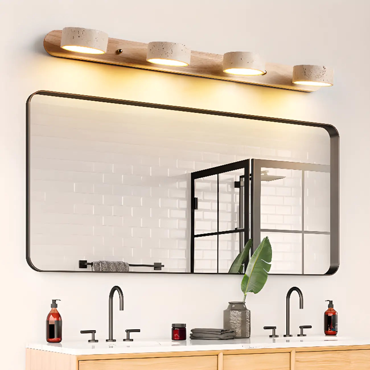 Applique murale cylindrique en pierre à 3 lumières LED pour salle de bain