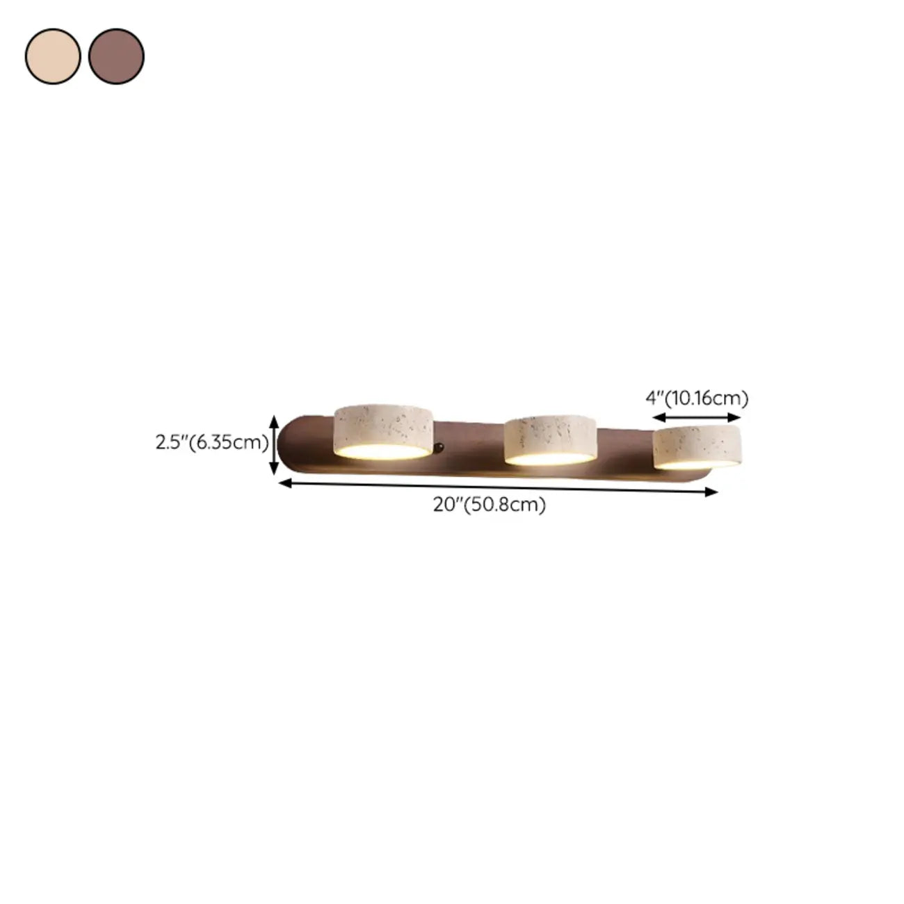 Applique murale cylindrique en pierre à 3 lumières LED pour salle de bain