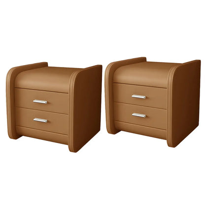 Table de chevet moderne à bords arrondis avec 2 tiroirs en cuir beige