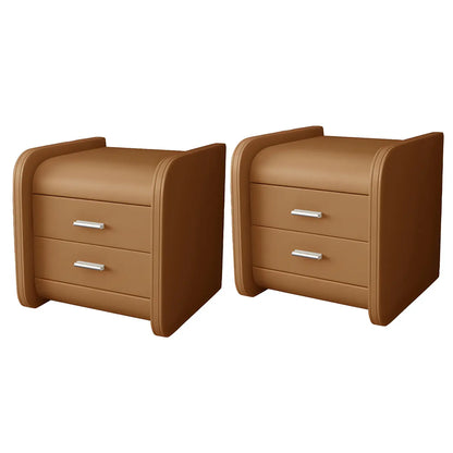 Table de chevet moderne à bords arrondis avec 2 tiroirs en cuir beige