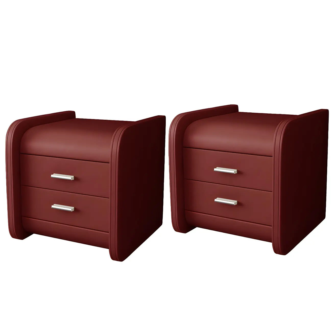 Table de chevet moderne à bords arrondis avec 2 tiroirs en cuir beige