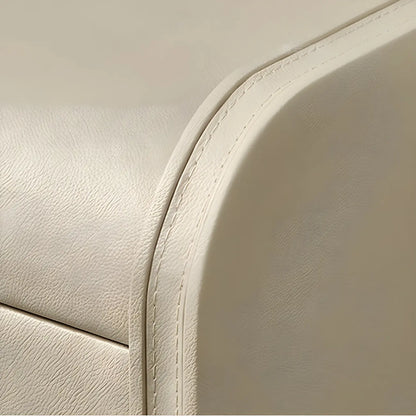 Table de chevet moderne à bords arrondis avec 2 tiroirs en cuir beige