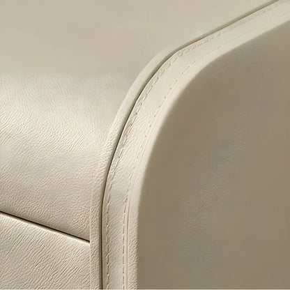Table de chevet moderne à bords arrondis avec 2 tiroirs en cuir beige