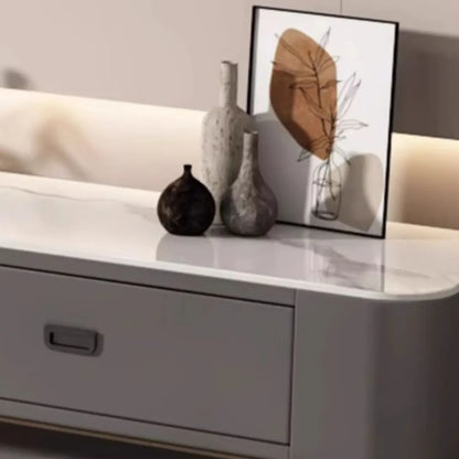 Meuble TV moderne avec plateau en marbre et rangement intégré pour salon
