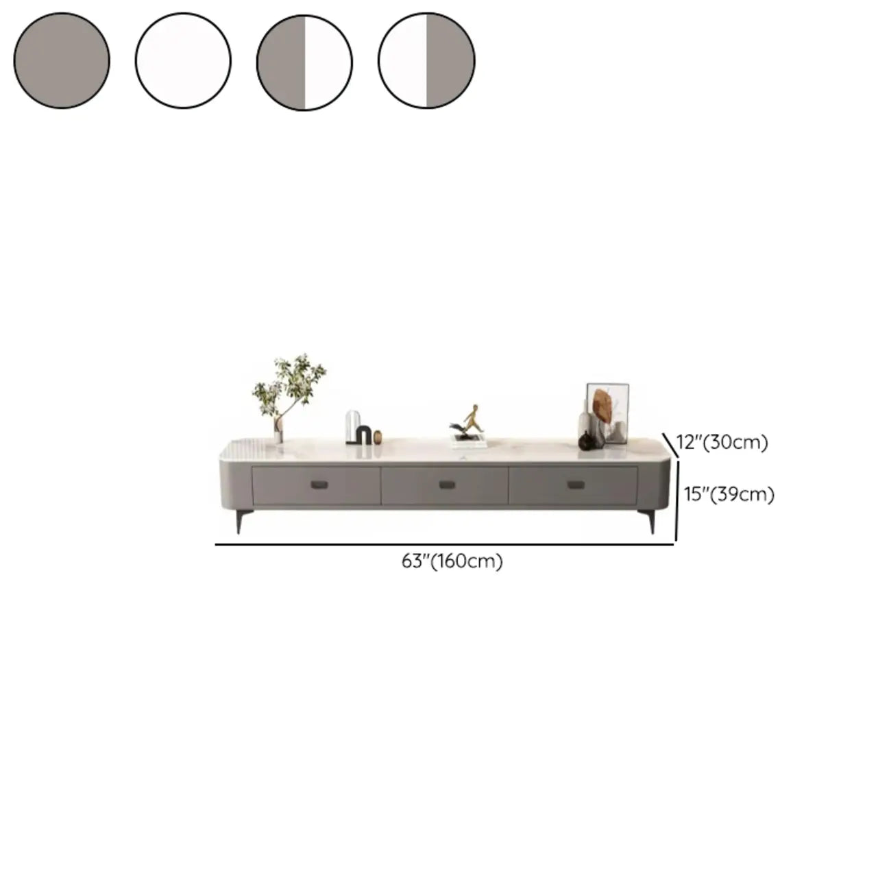 Meuble TV moderne avec plateau en marbre et rangement intégré pour salon