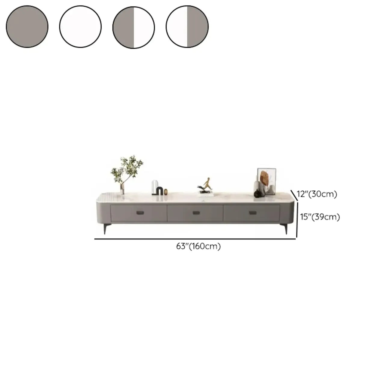 Meuble TV moderne avec plateau en marbre et rangement intégré pour salon