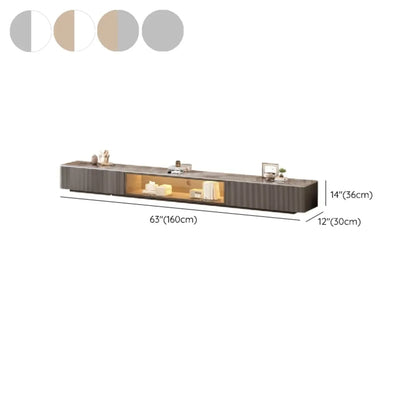 Meuble TV long en pierre couleur champagne 63 avec gestion des câbles