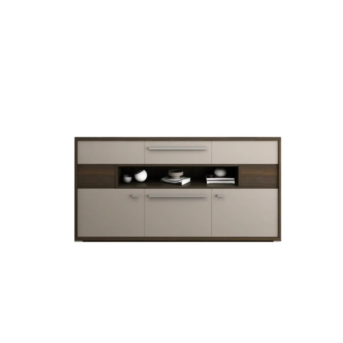 Meuble TV rectangulaire en bois gris avec rangement intégré pour chambre à coucher