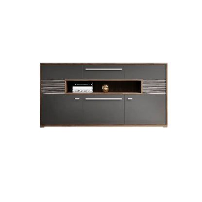 Meuble TV rectangulaire en bois gris avec rangement intégré pour chambre à coucher