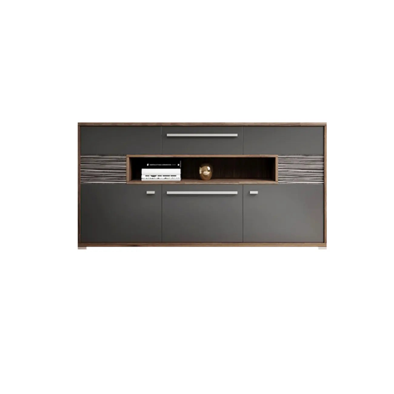 Meuble TV rectangulaire en bois gris avec rangement intégré pour chambre à coucher