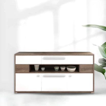 Meuble TV rectangulaire en bois gris avec rangement intégré pour chambre à coucher