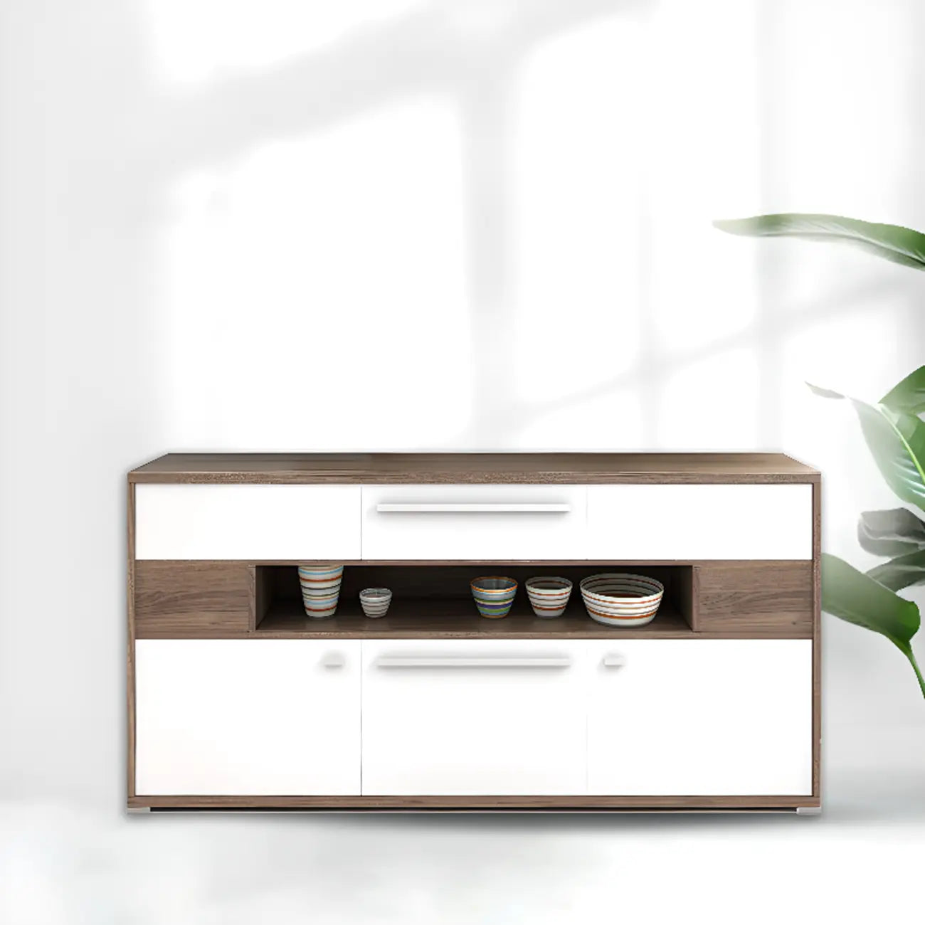 Meuble TV rectangulaire en bois gris avec rangement intégré pour chambre à coucher