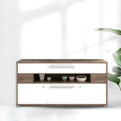 Meuble TV rectangulaire en bois gris avec rangement intégré pour chambre à coucher