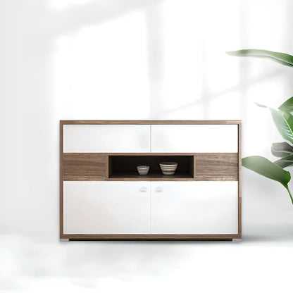 Meuble TV rectangulaire en bois gris avec rangement intégré pour chambre à coucher