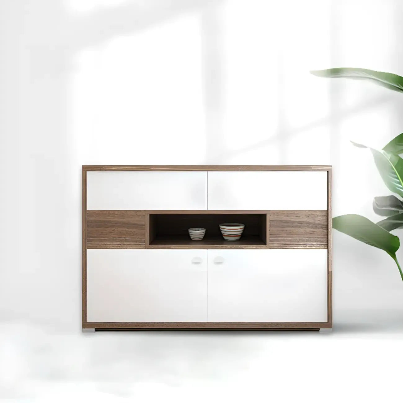 Meuble TV rectangulaire en bois gris avec rangement intégré pour chambre à coucher