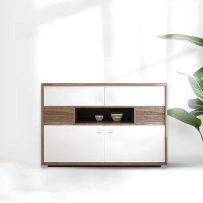 Meuble TV rectangulaire en bois gris avec rangement intégré pour chambre à coucher