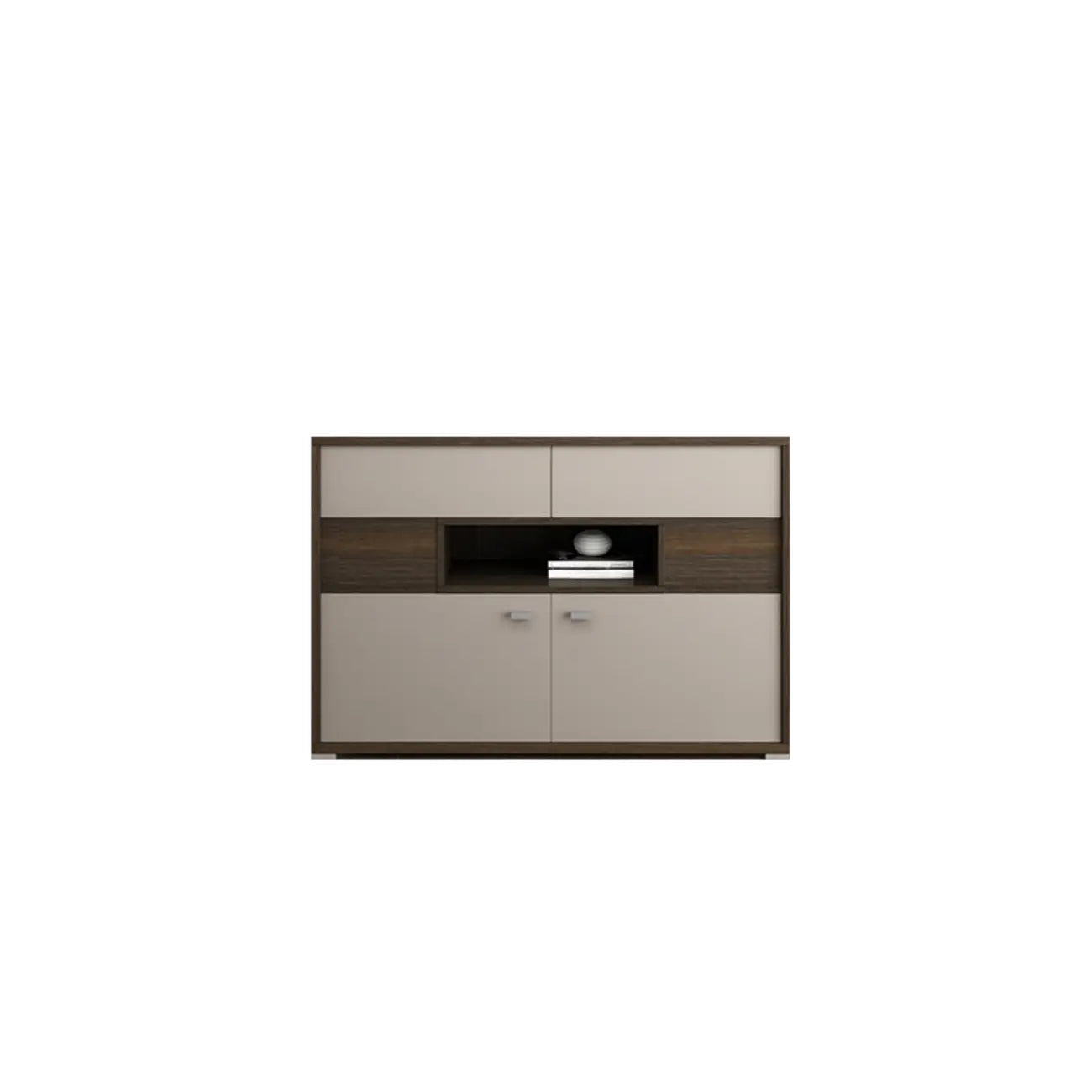 Meuble TV rectangulaire en bois gris avec rangement intégré pour chambre à coucher